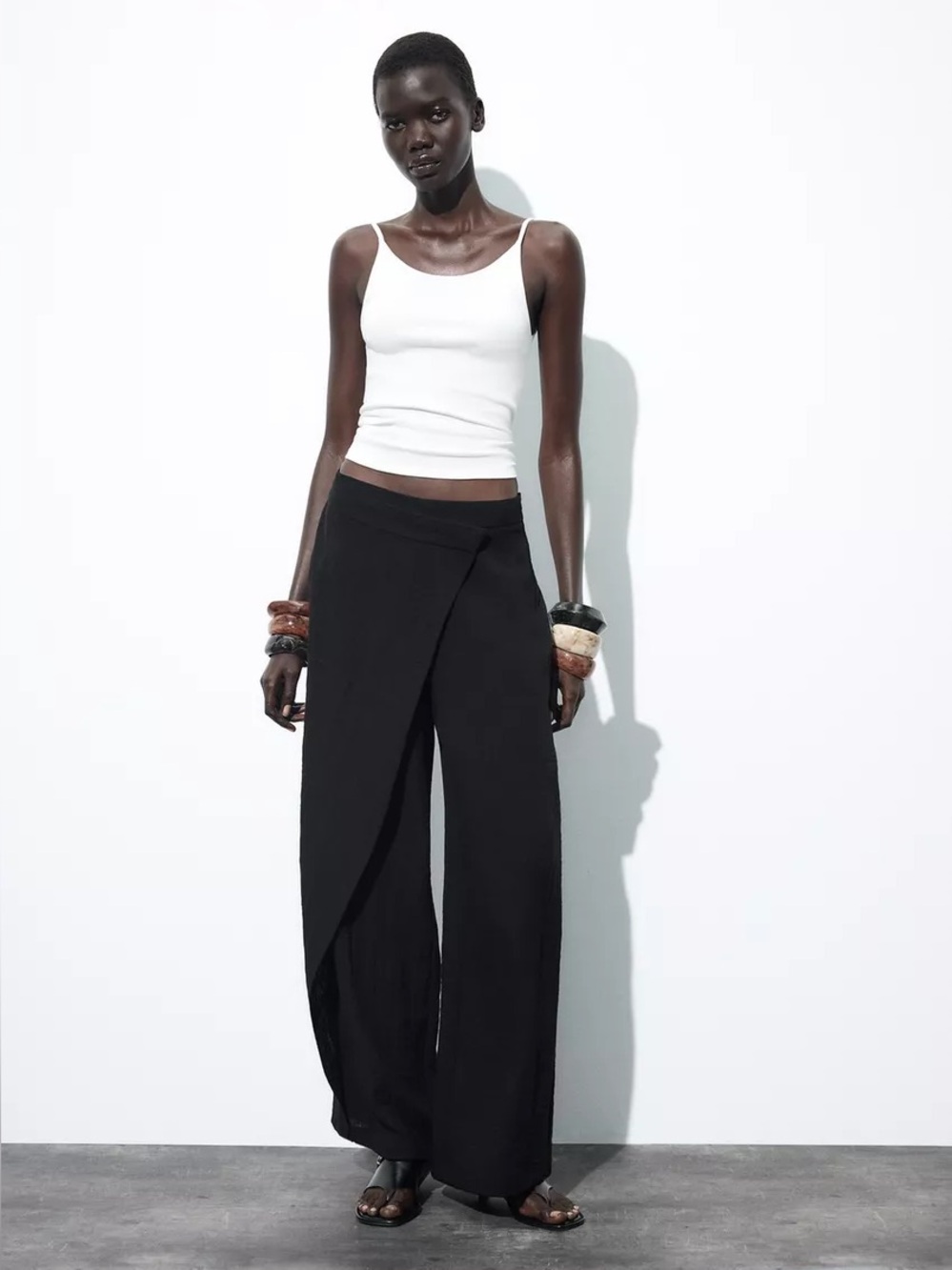 NWT: Zara Linen Black Wrap-Front Wide Leg Pants in Sz: XL